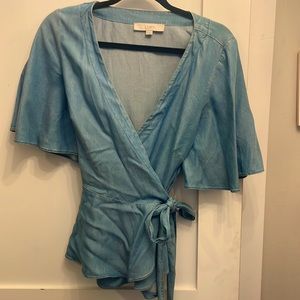 Loft size medium light denim wrap top